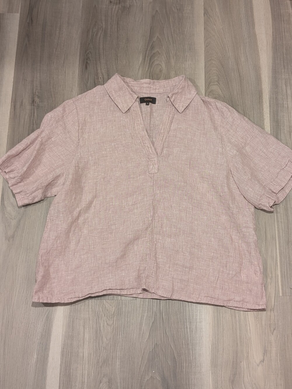 Quince | 100% European Linen Short Sleeve Popover Top In Vintage Pink Chambray - Picture 7 of 15